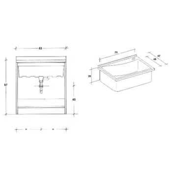 Waschraumschrank 63x60 cm mit Doppeltür und Keramik Badewanne Era
