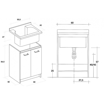 Waschraumschrank 80x60 cm mit doppelter thermoplastischer Badewanne Montegrappa Marella