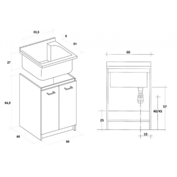 Waschraumschrank 80x60 cm mit doppelter thermoplastischer Badewanne Montegrappa Marella