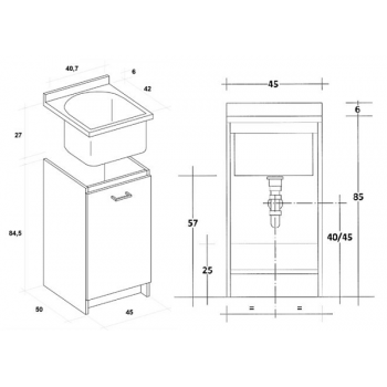 Waschraumschrank Montegrappa 45x50 cm mit Öffnungsbändern rechts Marella