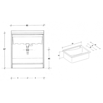 Waschraumschrank 63x60 cm mit Doppeltür und Keramik Badewanne Era