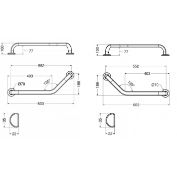 Idral maniglione di supporto angolare in Alluminio serie Home 12113AS