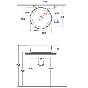 Globo AufsatzWaschtisch 60x46 cm aus Keramik Bowl+