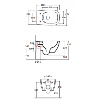 Vaso sospeso senza brida 36x55 cm in ceramica Globo serie Genesis