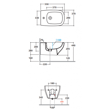 EinlochBidet aufgehängtes 38x55 cm aus Keramik Globo Bowl+
