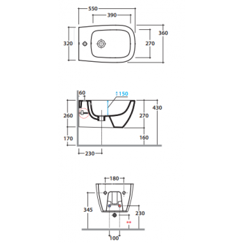 EinlochBidet aufgehängtes 37x51 cm aus Keramik Globo Genesis