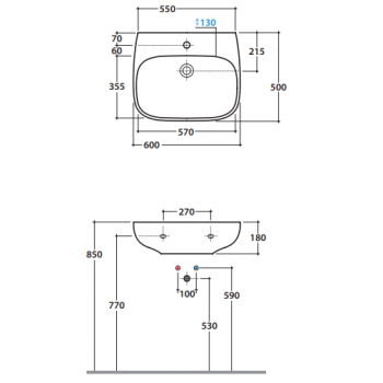 Lavabo sospeso 60x50 cm in Ceramica Globo serie Genesis