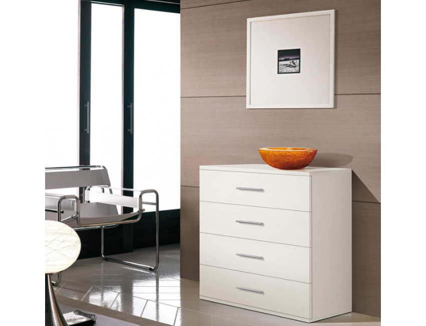 Cassettiera 82 cm Bianco Graffiato con 4 cassetti