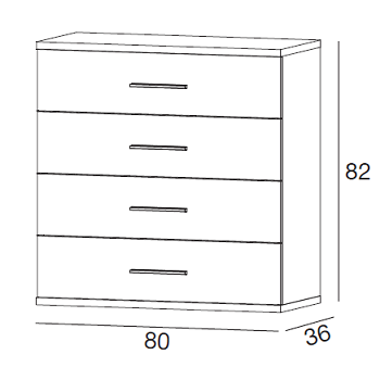 Cassettiera 82 cm Bianco Graffiato con 4 cassetti