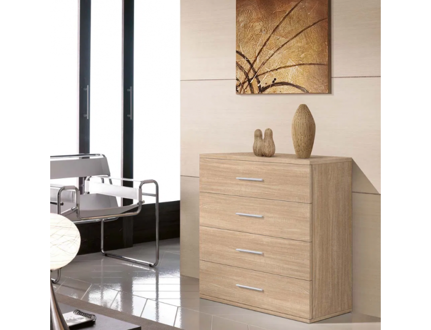 Cassettiera 82 cm Bianco Graffiato con 4 cassetti