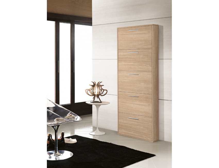 Scarpiera 177 cm colore Quercia con cinque ribalte