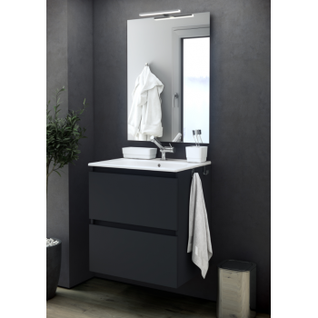 Badezimmerschrank auf dem boden 80 cm Esche grau mit spiegel