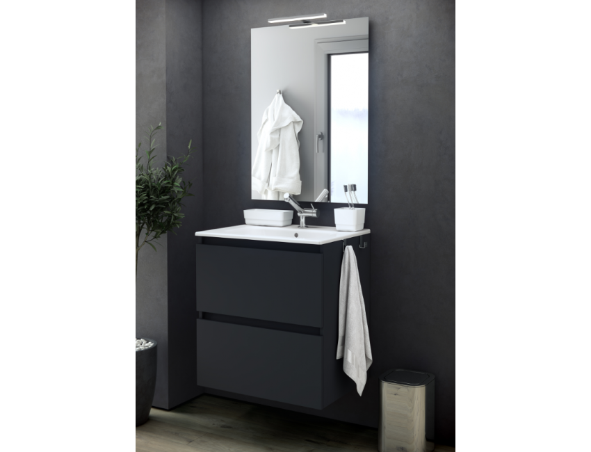 Mobile bagno sospeso 60 cm Antracite con Lavabo in ceramica