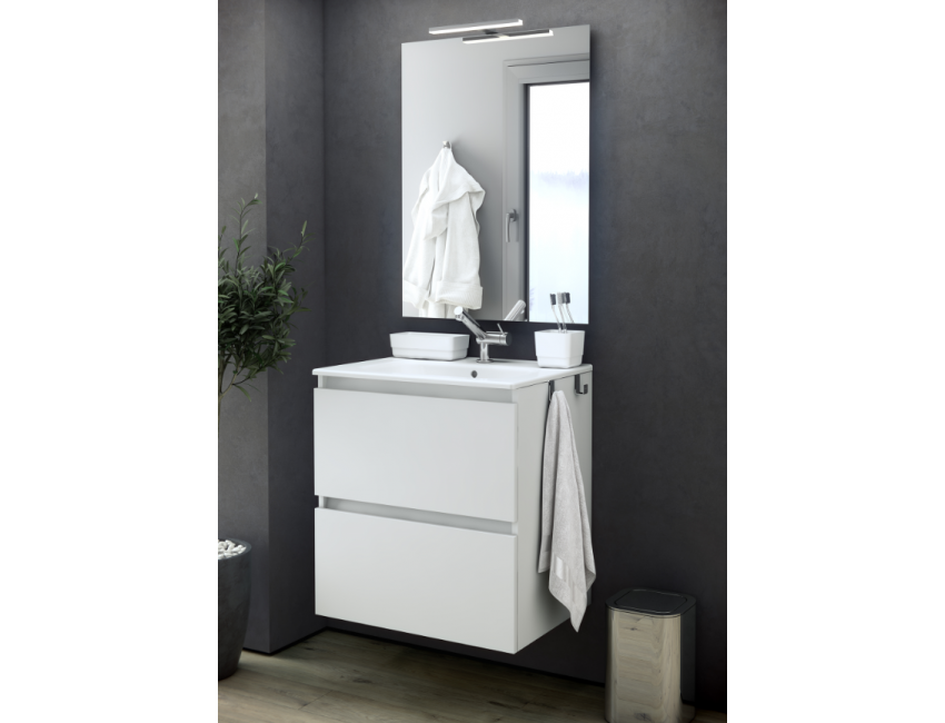 Mobile bagno sospeso 60 cm Bianco Satinato con Lavabo
