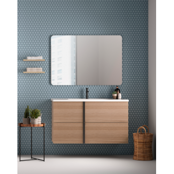 Badezimmer Badmöbel 80 cm aus Fumé sandgestrahlt Holz mit Keramik Waschtisch