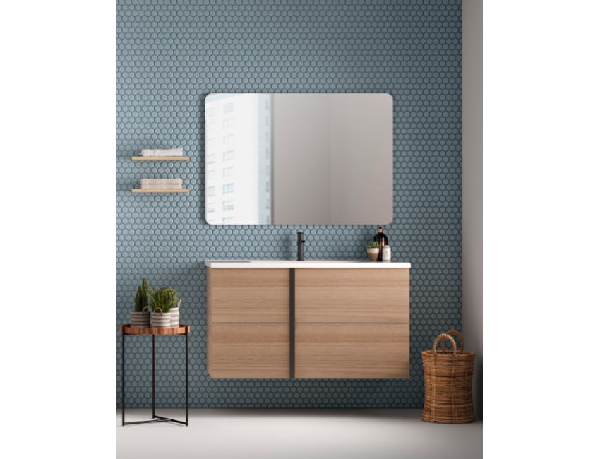 Mobile bagno sospeso 80 cm in legno Noce Sabbiato con Lavabo in ceramica