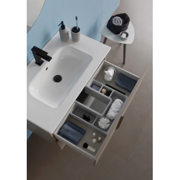 Badezimmer Badmöbel 80 cm aus Fumé sandgestrahlt Holz mit Keramik Waschtisch