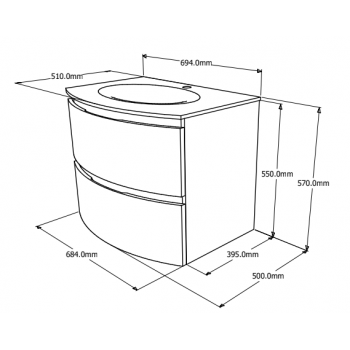 Mobile bagno sospeso 70 cm in legno Crema lucido con Lavabo Atene