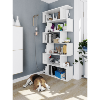 Libreria alta 192 cm Bianco lucido con sei ripiani