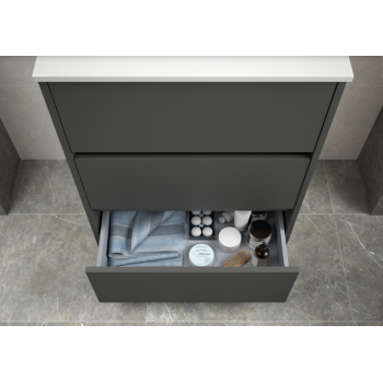 Mobile bagno a terra 60 cm in legno grigio opaco con lavabo