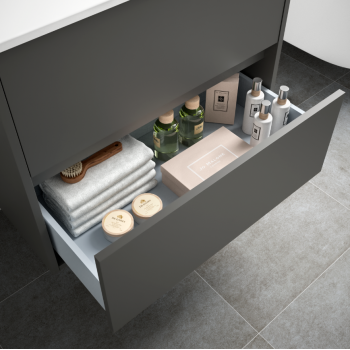 Mobile bagno sospeso 80 cm in legno grigio opaco con lavabo in porcellana