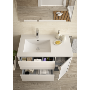 Mobile bagno sospeso 85 cm in legno marrone Caledonia con lavabo in porcellana