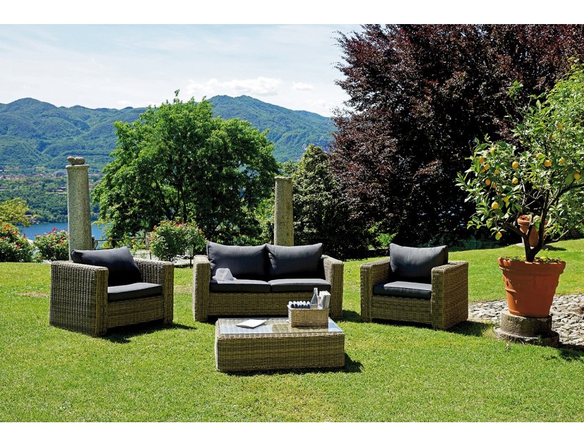 SET TRINIDAD POLTRONE-DIVANO-TAVOLINO-CUSCINI PER ESTERNO GIARDINO
