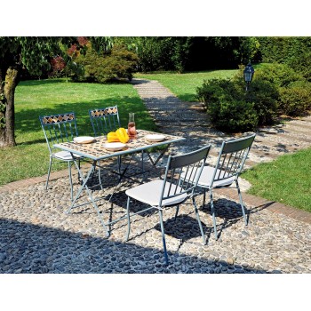 SET CASABLANCA SEDIE IMPILABILI TAVOLO 110X70 ESTERNO GIARDINO FERRO MOSAICO CERAMICA