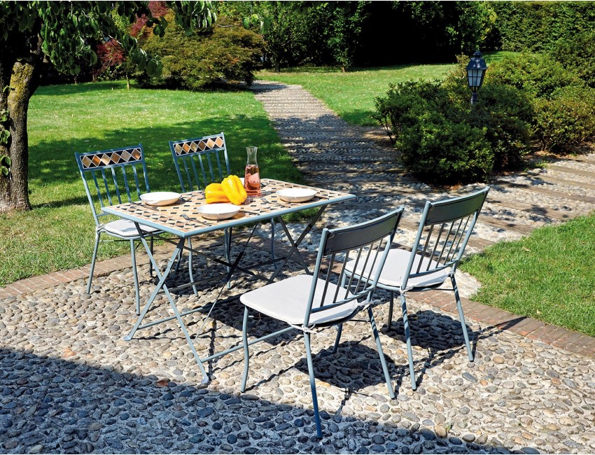 SET CASABLANCA SEDIE IMPILABILI TAVOLO 110X70 ESTERNO GIARDINO FERRO MOSAICO CERAMICA