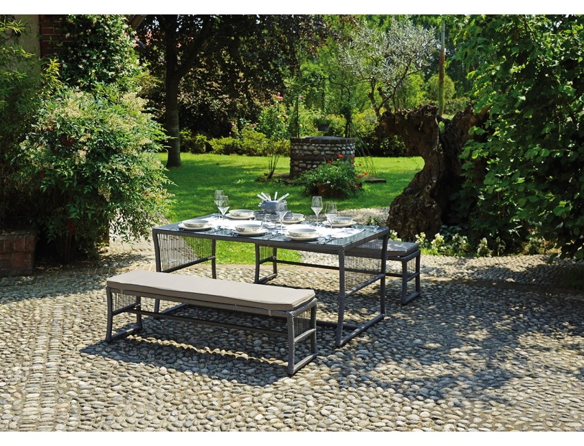 SET VILLASIMIUS PANCHE TAVOLO CUSCINI ESTERNO GIARDINO FERRO