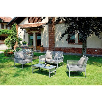 SET VILLASIMIUS POLTRONE DIVANO TAVOLINO CUSCINI ESTERNO GIARDINO FERRO