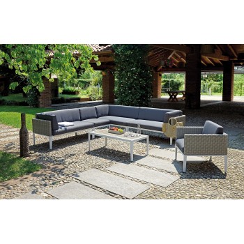 SET PULA DIVANO POLTRONA TAVOLINO CUSCINI ESTERNO GIARDINO ALLUMINIO