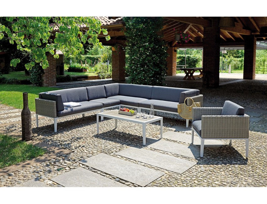 SET PULA DIVANO POLTRONA TAVOLINO CUSCINI ESTERNO GIARDINO ALLUMINIO