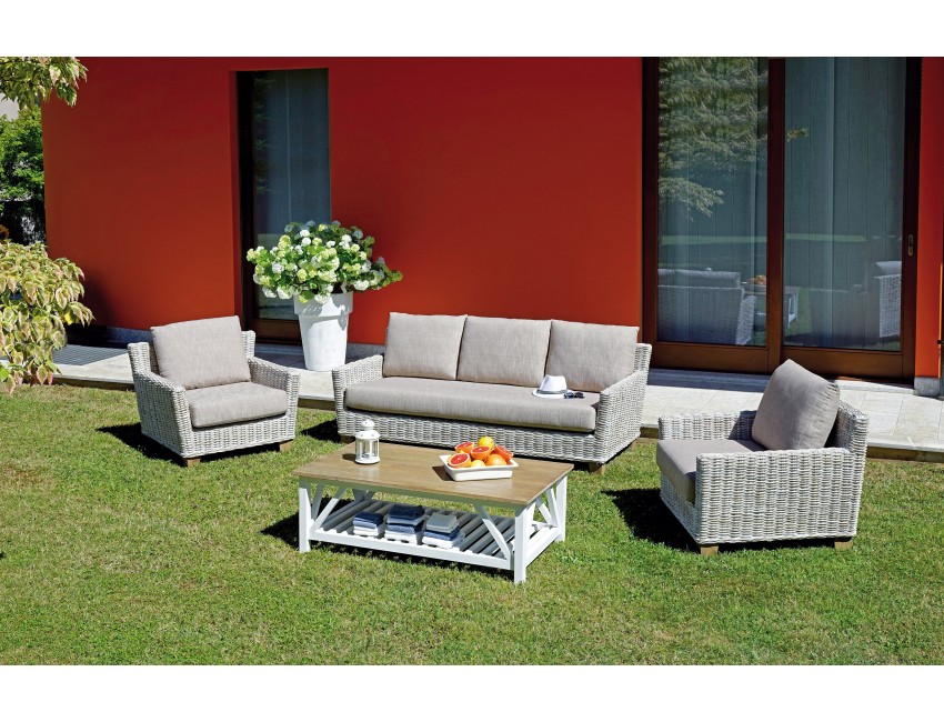 SET JAIPUR SALOTTO ESTERNO GIARDINO POLTRONE DIVANO TAVOLINO CUSCINI COMPLETO