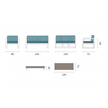 SET RIO DE JANEIRO POLTRONA DIVANO CUSCINI ESTERNO GIARDINO ALLUMINIO