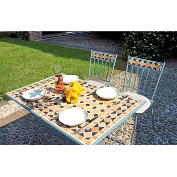SET CASABLANCA SEDIE IMPILABILI TAVOLO 110X70 ESTERNO GIARDINO FERRO MOSAICO CERAMICA