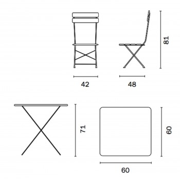 SET BISTRO' SEDIE PIEGHEVOLI TAVOLO 60X60 PIEGHEVOLE ESTERNO GIARDINO FERRO