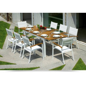 TAVOLO AJACCIO ALLUNGABILE ESTERNO GIARDINO ALLUMINIO-LEGNO TEAK