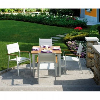 SEDIA BASTIA ESTERNO GIARDINO ALLUMINIO E LEGNO TEAK